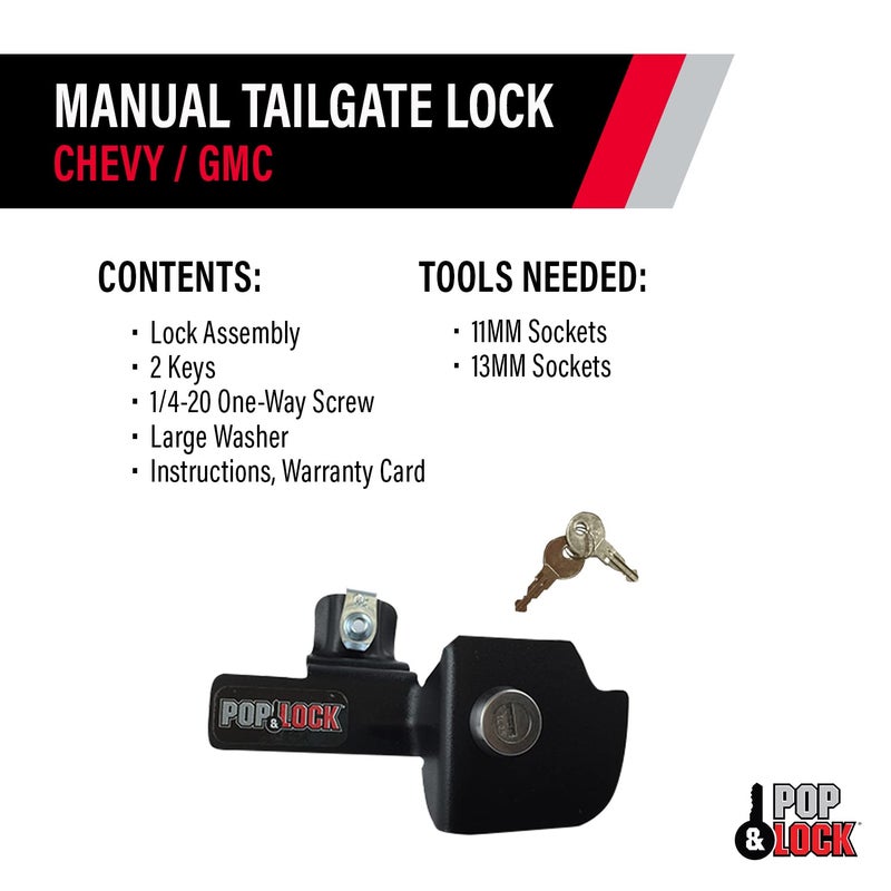POP & Lock - Manual Tailgate Lock for Chevy Silverado and GMC Sierra, Fits 1999 to 2007 Models, Anti Theft, Truck Tailgate Lock Replacement, Easy to Install, Made in The USA (Black, PL1100) - Image 5